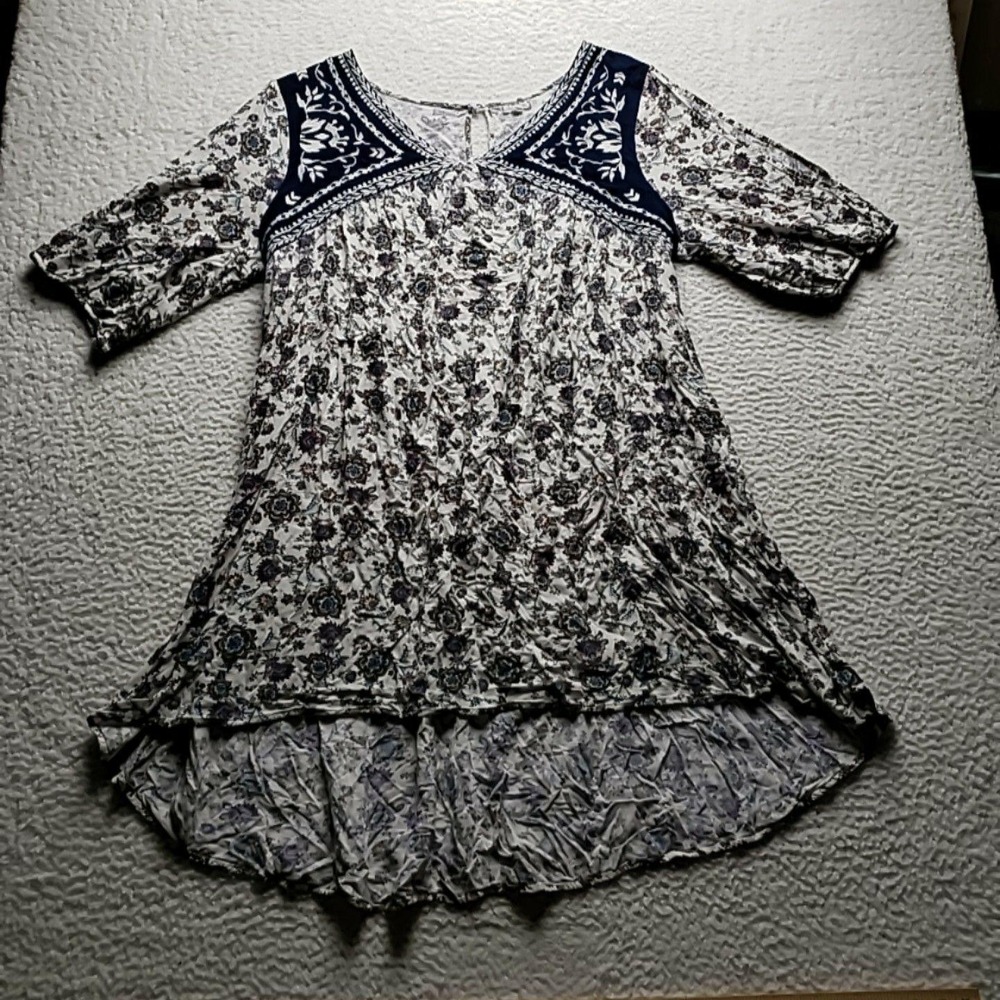 Eyeshadow Swing Dress Womens 2X White Floral Embroidered Hi-Low Boho B2407MZ09